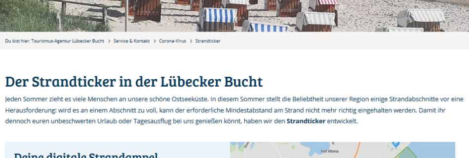 Screenshot der Webseite des Strandticker Lübecker Bucht